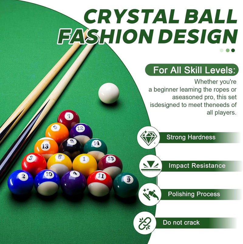 HMQQ Billiard Balls Set 2-1/4" Regulation Size Pool Table Balls for Replacement (16 Resin Balls) - Image 2